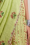 Buy_Dressfolk_Green Linen Embroidery Saree _Online_at_Aza_Fashions