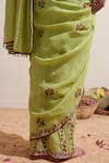 Shop_Dressfolk_Green Linen Embroidery Saree _Online_at_Aza_Fashions