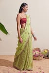 Dressfolk_Green Linen Embroidery Saree _at_Aza_Fashions