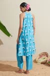 Shop_Dressfolk_Aqua Chanderi Embroidery Halter Neck Blue Kurta And Pant Set _at_Aza_Fashions