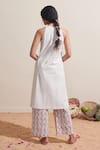 Shop_Dressfolk_Ivory Cotton Embroidery Halter Neck Striped Kurta And Printed Pant Set _at_Aza_Fashions
