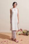 Buy_Dressfolk_Ivory Cotton Embroidery Halter Neck Striped Kurta And Printed Pant Set _Online_at_Aza_Fashions