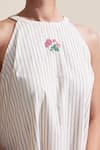 Shop_Dressfolk_Ivory Cotton Embroidery Halter Neck Striped Kurta And Printed Pant Set _Online_at_Aza_Fashions