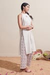 Buy_Dressfolk_Ivory Cotton Embroidery Halter Neck Striped Kurta And Printed Pant Set 