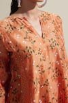 Buy_Dressfolk_Orange Chanderi Embroidery V-neck Floral Kurta Pant Set _Online_at_Aza_Fashions