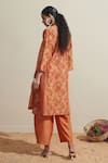 Shop_Dressfolk_Orange Chanderi Embroidery V-neck Floral Kurta Pant Set _at_Aza_Fashions