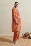 Shop_Dressfolk_Orange Chanderi Embroidery V-neck Floral Kurta Pant Set _Online_at_Aza_Fashions