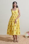 Buy_Dressfolk_Yellow Cotton Round Neck Floral Print Dress _Online_at_Aza_Fashions