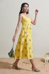 Dressfolk_Yellow Cotton Round Neck Floral Print Dress _at_Aza_Fashions