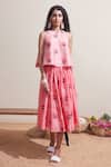 Buy_Dressfolk_Pink Chanderi Halter Neck Floral Top And Skirt Set _at_Aza_Fashions