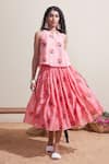 Shop_Dressfolk_Pink Chanderi Halter Neck Floral Top And Skirt Set _Online_at_Aza_Fashions
