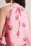 Buy_Dressfolk_Pink Chanderi Halter Neck Floral Top And Skirt Set 