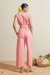 Shop_Dressfolk_Coral Cotton V-neck Striped Top And Pant Set _at_Aza_Fashions