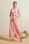 Buy_Dressfolk_Coral Cotton V-neck Striped Top And Pant Set _at_Aza_Fashions