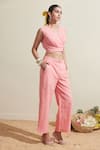 Buy_Dressfolk_Coral Cotton V-neck Striped Top And Pant Set _Online_at_Aza_Fashions