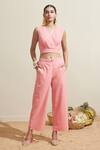 Dressfolk_Coral Cotton V-neck Striped Top And Pant Set _at_Aza_Fashions