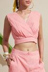 Buy_Dressfolk_Coral Cotton V-neck Striped Top And Pant Set 