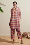 Buy_Dressfolk_Cotton Mandarin Collar Multi Color Checked Kurta And Pant Set _at_Aza_Fashions