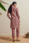 Shop_Dressfolk_Cotton Mandarin Collar Multi Color Checked Kurta And Pant Set _at_Aza_Fashions