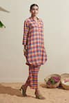 Buy_Dressfolk_Cotton Mandarin Collar Multi Color Checked Kurta And Pant Set 