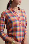 Shop_Dressfolk_Cotton Mandarin Collar Multi Color Checked Kurta And Pant Set 