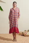 Buy_Dressfolk_Multi Color Cotton Split V-neck Checked Dress With Inner Slip _at_Aza_Fashions