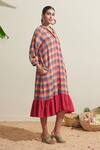 Shop_Dressfolk_Multi Color Cotton Split V-neck Checked Dress With Inner Slip 