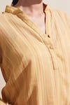 Dressfolk_Yellow Cotton Mandarin Collar Ochre Striped Kurta And Pant Set _Online_at_Aza_Fashions