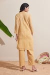 Shop_Dressfolk_Yellow Cotton Mandarin Collar Ochre Striped Kurta And Pant Set _at_Aza_Fashions