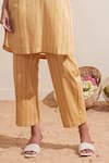 Buy_Dressfolk_Yellow Cotton Mandarin Collar Ochre Striped Kurta And Pant Set 