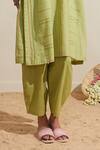 Dressfolk_Green Cotton Split V-neck Lime Striped Kurta And Pant Set _Online_at_Aza_Fashions