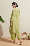 Shop_Dressfolk_Green Cotton Split V-neck Lime Striped Kurta And Pant Set _at_Aza_Fashions