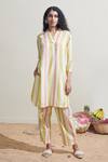 Buy_Dressfolk_Multi Color Cotton Mandarin Collar Striped Kurta And Pant Set _at_Aza_Fashions