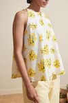 Buy_Dressfolk_Ivory Cotton Halter Neck Floral Print Top And Striped Pant Set _Online_at_Aza_Fashions