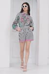 Buy_Mai Tai_Black Cotton Embroidery Collared Stripe Flora Shirt And Shorts Set _at_Aza_Fashions