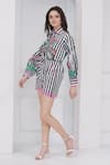 Buy_Mai Tai_Black Cotton Embroidery Collared Stripe Flora Shirt And Shorts Set 
