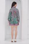 Shop_Mai Tai_Black Cotton Embroidery Collared Stripe Flora Shirt And Shorts Set _at_Aza_Fashions