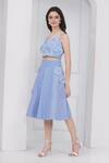 Mai Tai_Sky Blue Cotton Fabric Flowers, Embroidery Round Neck Floral Skirt Set _Online_at_Aza_Fashions