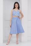 Mai Tai_Sky Blue Cotton Fabric Flowers, Embroidery Round Neck Floral Skirt Set _at_Aza_Fashions