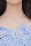 Buy_Mai Tai_Sky Blue Cotton Fabric Flowers, Embroidery Round Neck Floral Skirt Set 