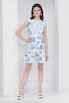 Buy_Mai Tai_Blue Cotton Embroidery Round Neck White Lace Dress _at_Aza_Fashions