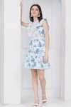 Mai Tai_Blue Cotton Embroidery Round Neck White Lace Dress _Online_at_Aza_Fashions
