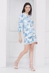 Mai Tai_Blue Cotton Embroidery V-neck Ice Co-ord Set _Online_at_Aza_Fashions