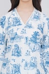 Mai Tai_Blue Cotton Embroidery V-neck Ice Co-ord Set _at_Aza_Fashions