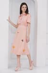 Mai Tai_Peach Cotton Embroidery Collared Skirt Set _at_Aza_Fashions