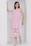 Mai Tai_Pink Cotton Embroidery Square Neck Crochet Dress _Online_at_Aza_Fashions