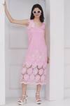 Buy_Mai Tai_Pink Cotton Embroidery Square Neck Crochet Dress _at_Aza_Fashions