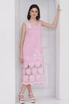 Buy_Mai Tai_Pink Cotton Embroidery Square Neck Crochet Dress _Online_at_Aza_Fashions
