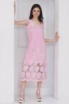 Shop_Mai Tai_Pink Cotton Embroidery Square Neck Crochet Dress _Online_at_Aza_Fashions