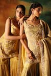 Meenagurnam_Gold Tissue Embroidery Round Neck Kurta Sharara Set _at_Aza_Fashions